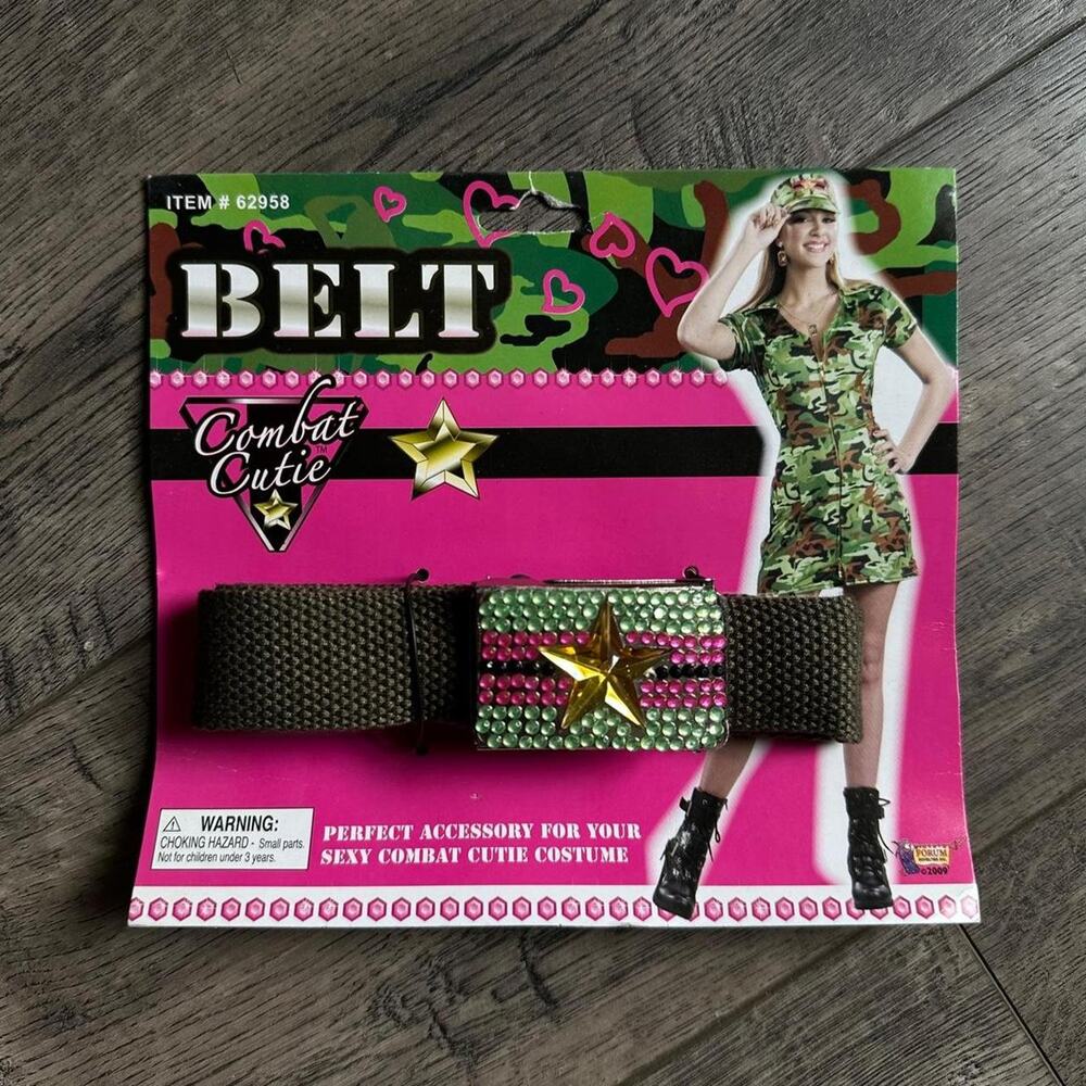 Vintage Green Military Cadet Cutie Rhinestone Strap Star Studded Costume Belt
